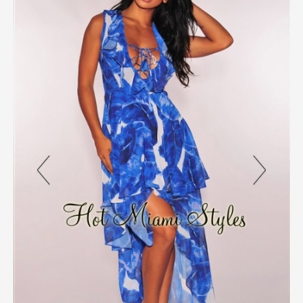 HMS blue tie front dress
